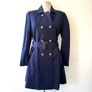 41 Hawthorn Navy Blue Crue Long Belted Double Breasted Trench Coat Jacket